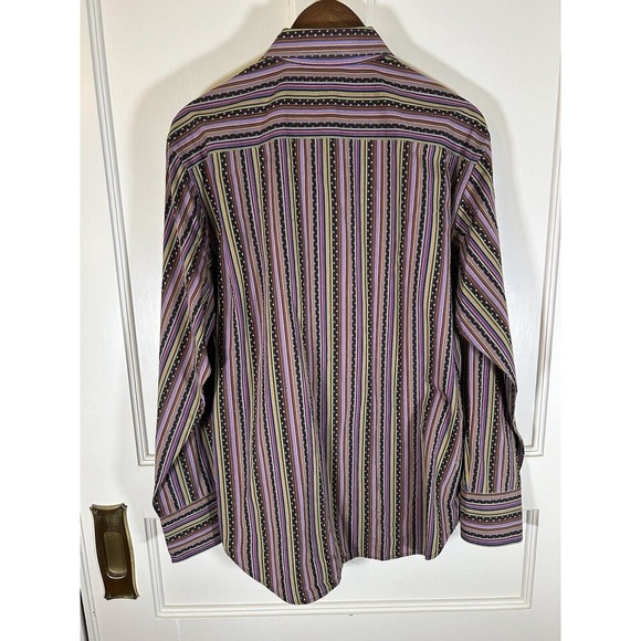 Robert Graham Men’s Vertical Stripe Paisley Embroidered Collared Shirt Large - Picture 4 of 12